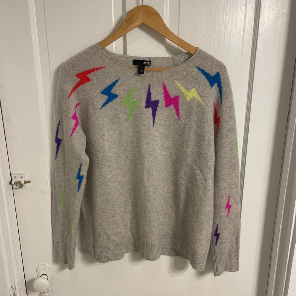Aqua Cashmere Lightening Bolt Sweater